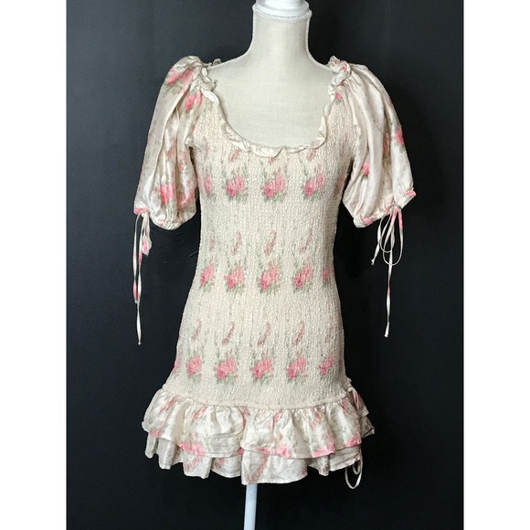 New‎ Loveshackfancy Silk Violet Mini Dress in Dolce Floral Large - Picture 6 of 12